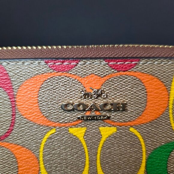 Long Zip Around Wallet In Rainbow Signature Canvas - Picture 2 of 9